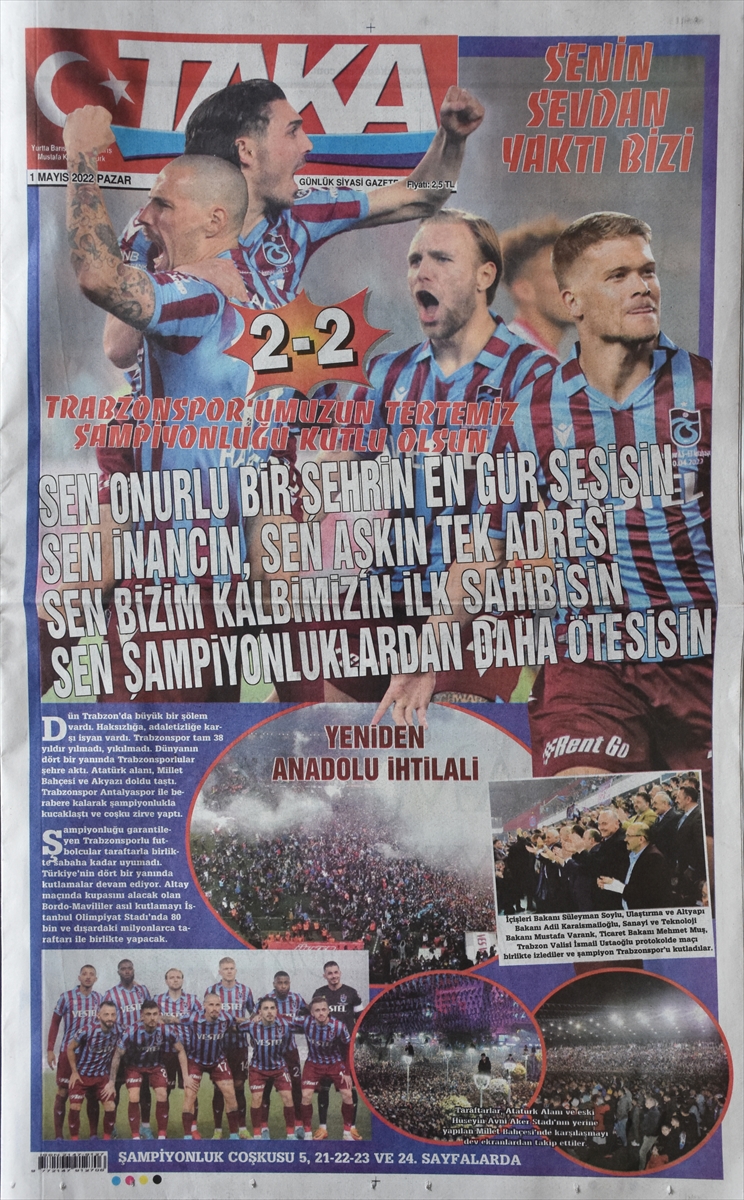 Trabzonspor'un şampiyonluğunun yerel basında yankıları