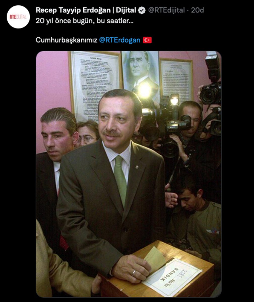 Cumhurbaşkanı Erdoğan'ın sosyal medya hesabından “3 Kasım 2002” paylaşımı