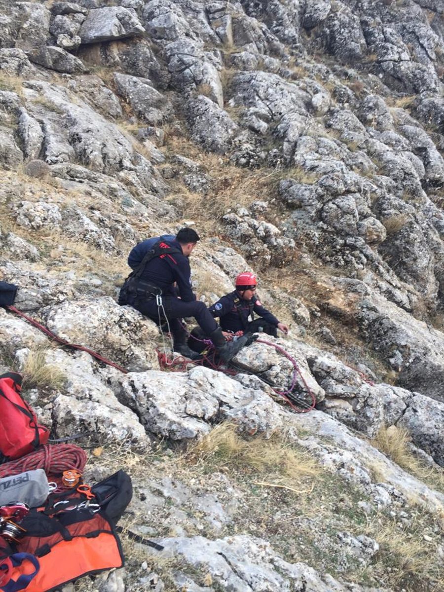 Kayseri'de uçurumda mahsur kalan keçi kurtarıldı